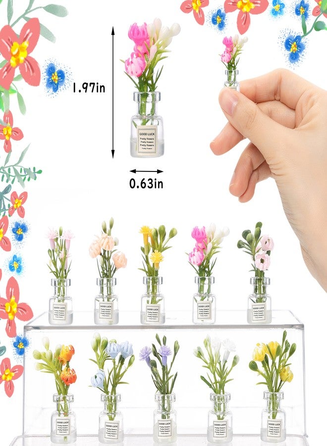 LUFEEMGA 10 Pcs Miniature Dollhouse Plant Flowers, 1:12 Tiny Small Glow in The Dark Glass Vase Flowers Plant House Decor, Faux Flower Model Dollhouse Decoration for Tiny Houses - Image 2